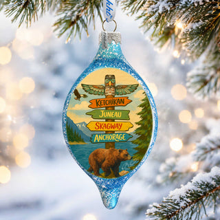 Alaska Bear Destination Signs Handblown Mercury Glass Christmas Ornament by G. Debrekht - 757-057