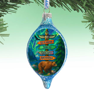 Alaska Northern Lights Bear Handblown Mercury Glass Christmas Ornament by G. DeBrekht - 757-058