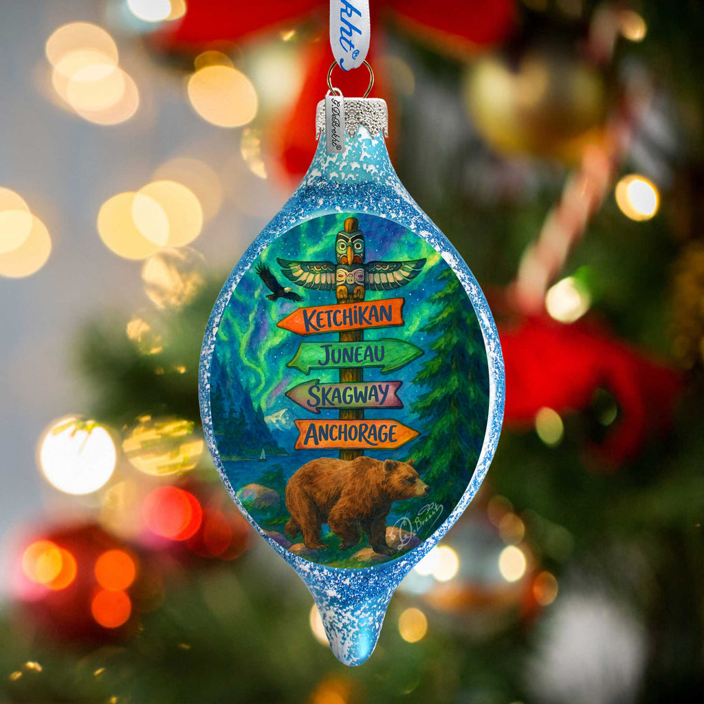 Alaska Northern Lights Bear Handblown Mercury Glass Christmas Ornament by G. DeBrekht - 757-058