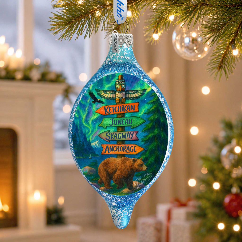 Alaska Northern Lights Bear Handblown Mercury Glass Christmas Ornament by G. DeBrekht - 757-058