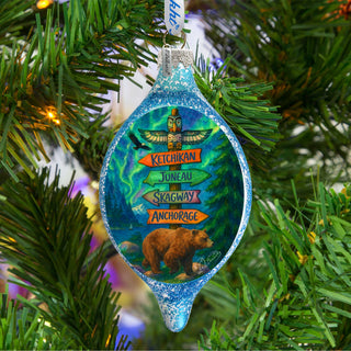 Alaska Northern Lights Bear Handblown Mercury Glass Christmas Ornament by G. DeBrekht - 757-058