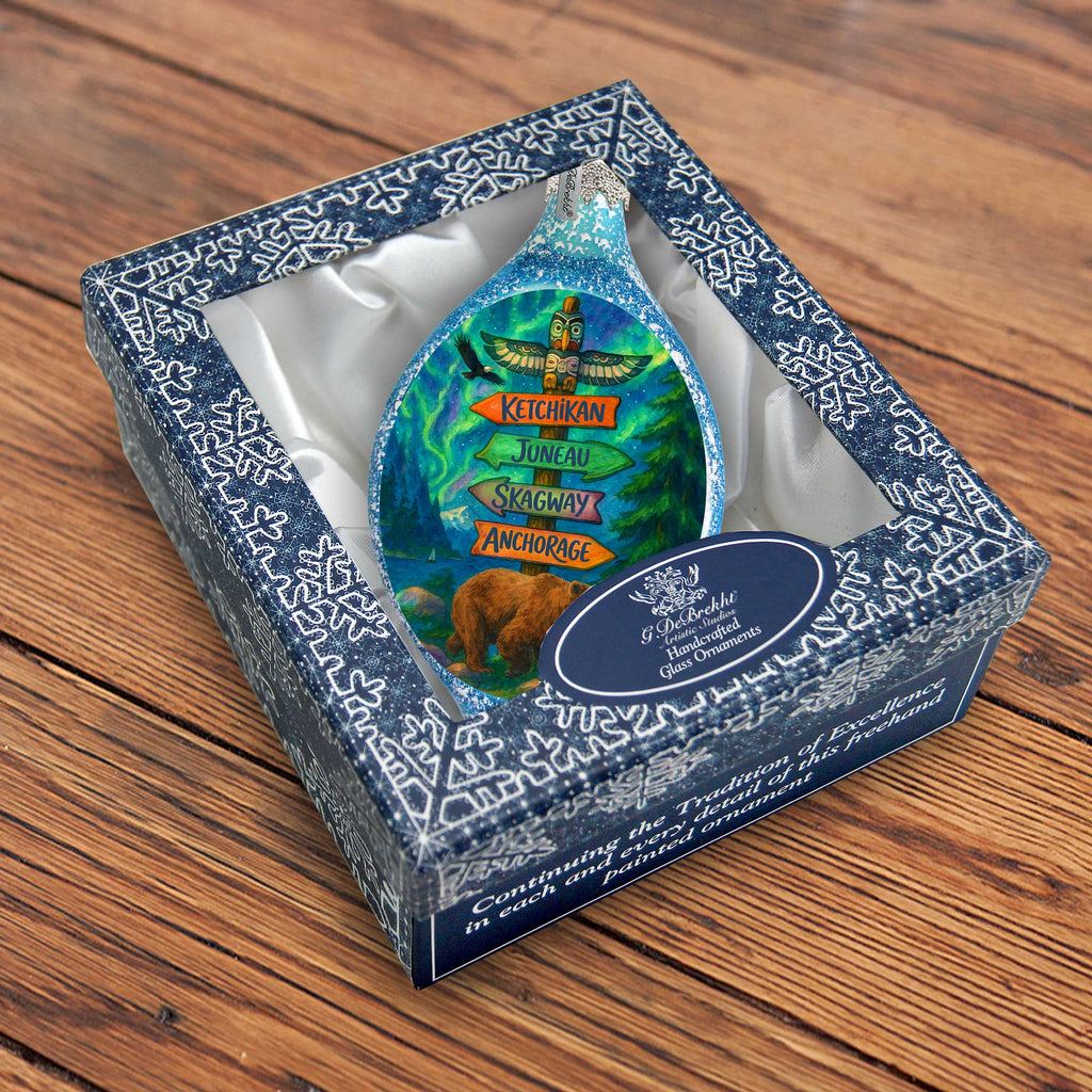 Alaska Northern Lights Bear Handblown Mercury Glass Christmas Ornament by G. DeBrekht - 757-058