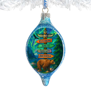 Alaska Northern Lights Bear Handblown Mercury Glass Christmas Ornament by G. DeBrekht - 757-058