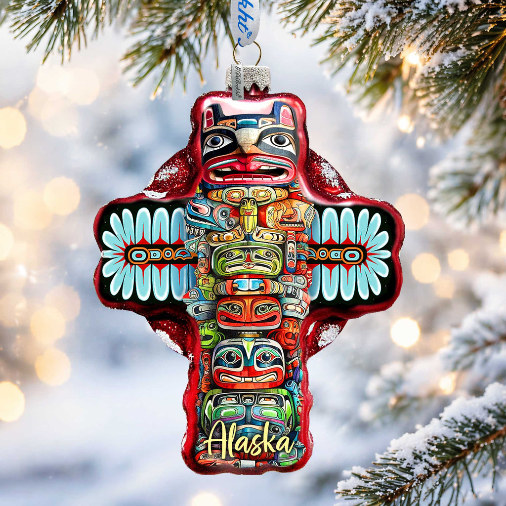 Alaska Totem Pole Glass Christmas Ornament – Holiday Splendor Native-Inspired Ornament by G. DeBrekht – 758-026