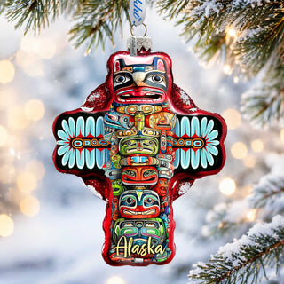 Alaska Totem Pole Glass Christmas Ornament – Holiday Splendor Native-Inspired Ornament by G. DeBrekht – 758-026