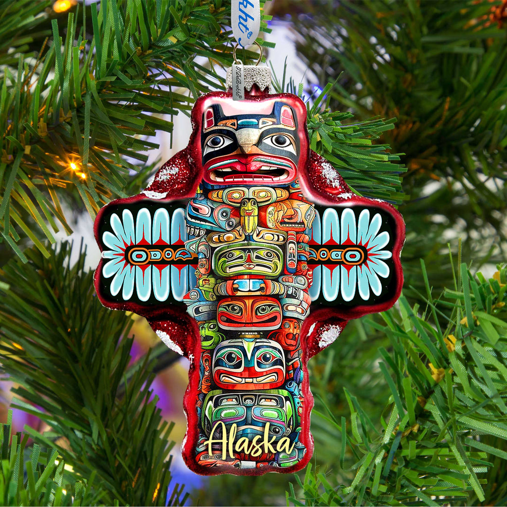 Alaska Totem Pole Glass Christmas Ornament – Holiday Splendor Native-Inspired Ornament by G. DeBrekht – 758-026