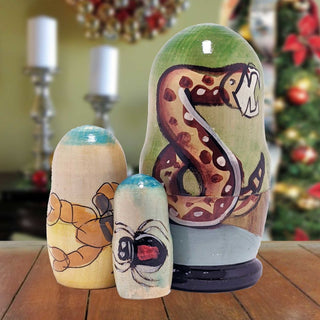 Snake Matreshka Nesting Hand-Painted Doll Set of 3 by G. DeBrekht - Wildlife Holiday Decor - 14764