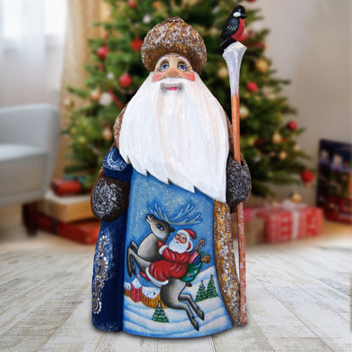 Santa Reindeer Rider Hand-Painted WOODCARVED Masterpiece by G. DeBrekht - Wildlife Holiday Decor - 8215944