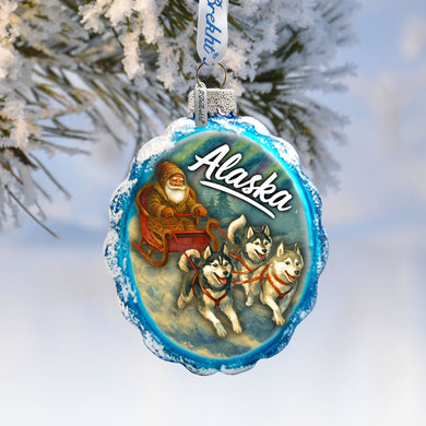 Alaska Santa Dogsled Keepsake Glass Ornament – Handcrafted Mercury Glass Ornament by G. DeBrekht - Wildlife Holiday Decor - 777422