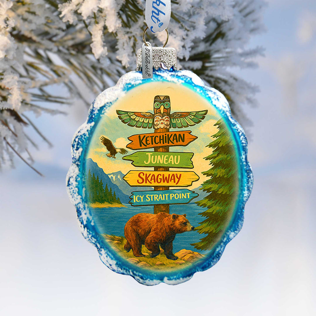 Handcrafted Alaska Cruise Ports Glass Christmas Ornament  – Handcrafted Wildlife Holiday Decor – 777436