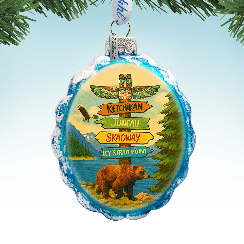 Handcrafted Alaska Cruise Ports Glass Christmas Ornament  – Handcrafted Wildlife Holiday Decor – 777436