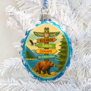 Handcrafted Alaska Cruise Ports Glass Christmas Ornament  – Handcrafted Wildlife Holiday Decor – 777436