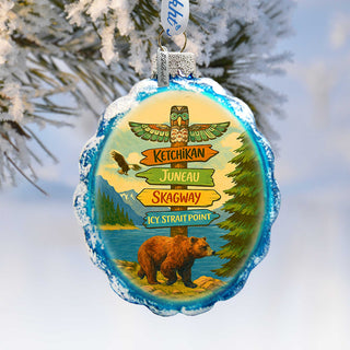 Handcrafted Alaska Cruise Ports Glass Christmas Ornament  – Handcrafted Wildlife Holiday Decor – 777436