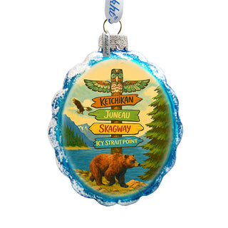 Handcrafted Alaska Cruise Ports Glass Christmas Ornament  – Handcrafted Wildlife Holiday Decor – 777436