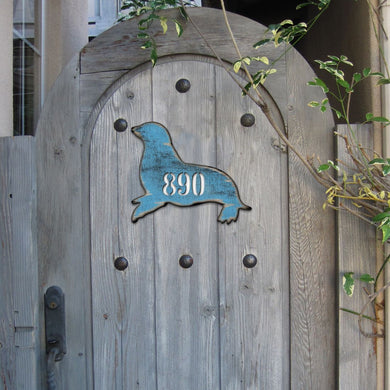 Seal Coastal Wooden Personalized House Number Sign by G. Odebrecht - Coastal Sea-Life Decor - Handcrafted Wooden Handcrafted Wooden Handcrafted Wooden Address Sign - MA98532