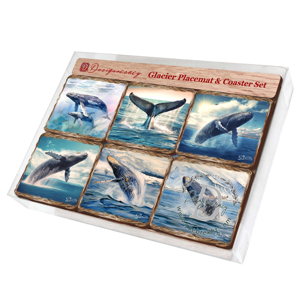 Humpback Whale Wooden Cork Placemat and Coasters Gift Set of 7 by Nature Wonders Nature Wildlife Decor  - 85403C-S7