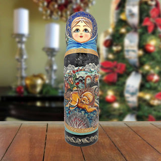 Sleigh Ride Hand-Painted Wooden Bottle Holder, Wine Box, Tall Gift Box by G. DeBrekht - Christmas Decor - 190091