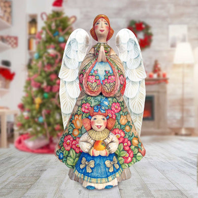 Summer Angel with Girl Hand-Painted WOODCARVED Masterpiece by G. DeBrekht - Nativity Holiday Decor - 251091