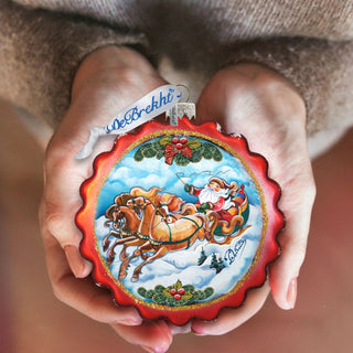 Sleigh Ride Flower Glass Ornament by G. DeBrekht - Christmas Santa Snowman Decor - 759-003