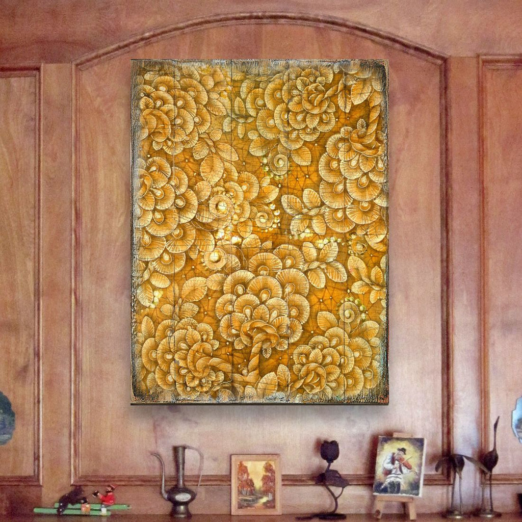 Amali Wooden Wall Art by G. DeBrekht - Floral Ornamental Decor - 95013B