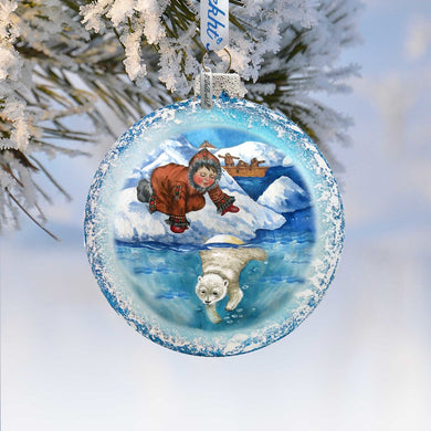 Alaska Boy Polar Bear Glass Ornament by G. DeBrekht - Wildlife Holiday Decor - 744-035