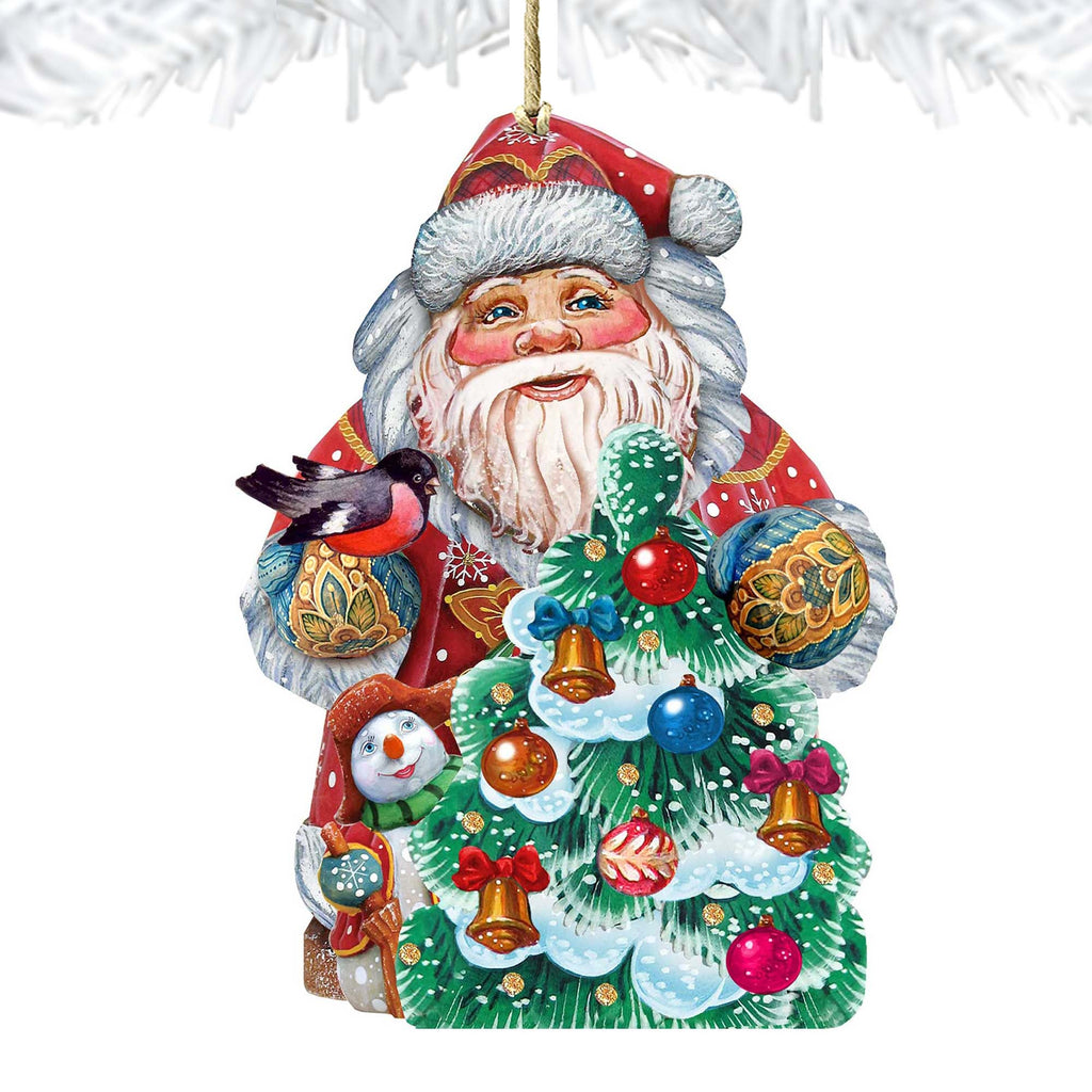 Santa Tree Decorating Wooden Ornaments by G. DeBrekht - Christmas Santa Snowman Decor - 8119181