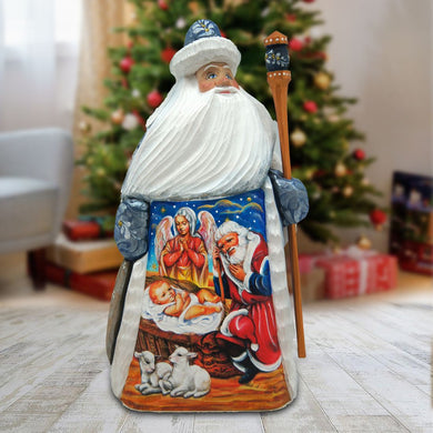 Santa Adoration Hand-Painted WOODCARVED Masterpiece by G. DeBrekht - Nativity Holiday Decor - 821598