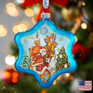 Special Delivery Snowflake Glass Ornament by G. DeBrekht - Christmas Santa Snowman Decor - 754-006