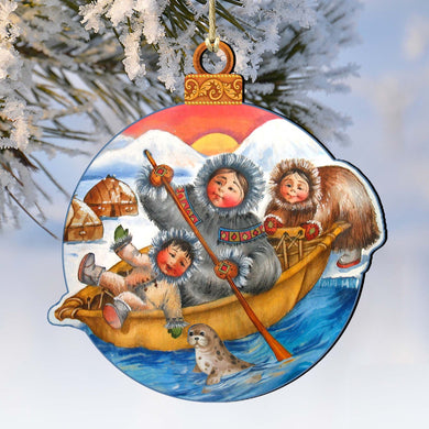 North Pole Santa Christmas Wooden Ornaments by G. DeBrekht - Christmas Santa Snowman Decor - 8117418