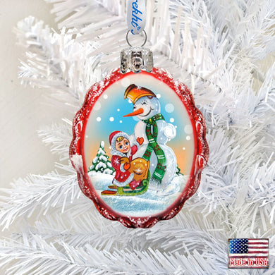 Playing with The Snowman Mercury Glass Ornament by G. DeBrekht - Christmas Santa Snowman Decor - 777383