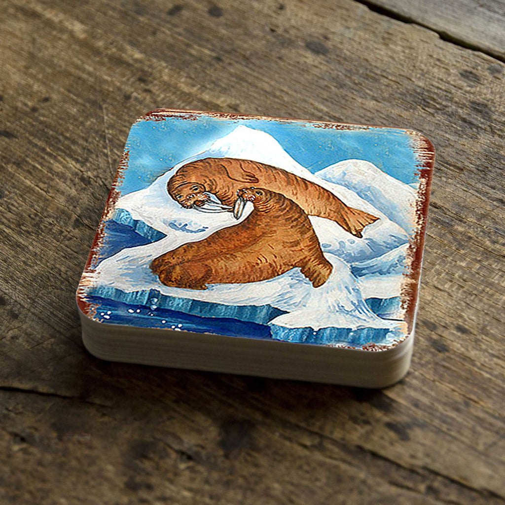 Sea Lions Wooden Cork Coasters Gift Set of 4 by Nature Wonders - Coastal Wildlife Decor  - 95377C-S4