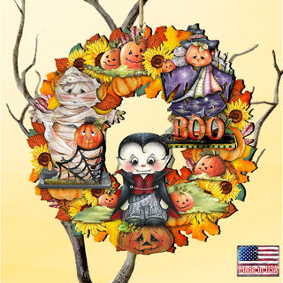 Halloween Wreath Wooden Ornaments by G. DeBrekht - Thanksgiving Halloween Decor - 8185316
