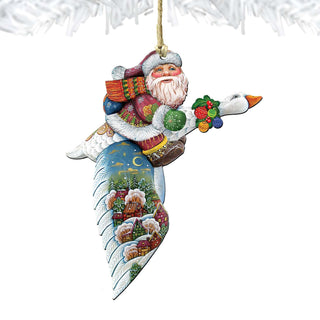 Goose Traveling Santa Wooden Ornaments by G. DeBrekht - Christmas Santa Snowman Decor - 8114060