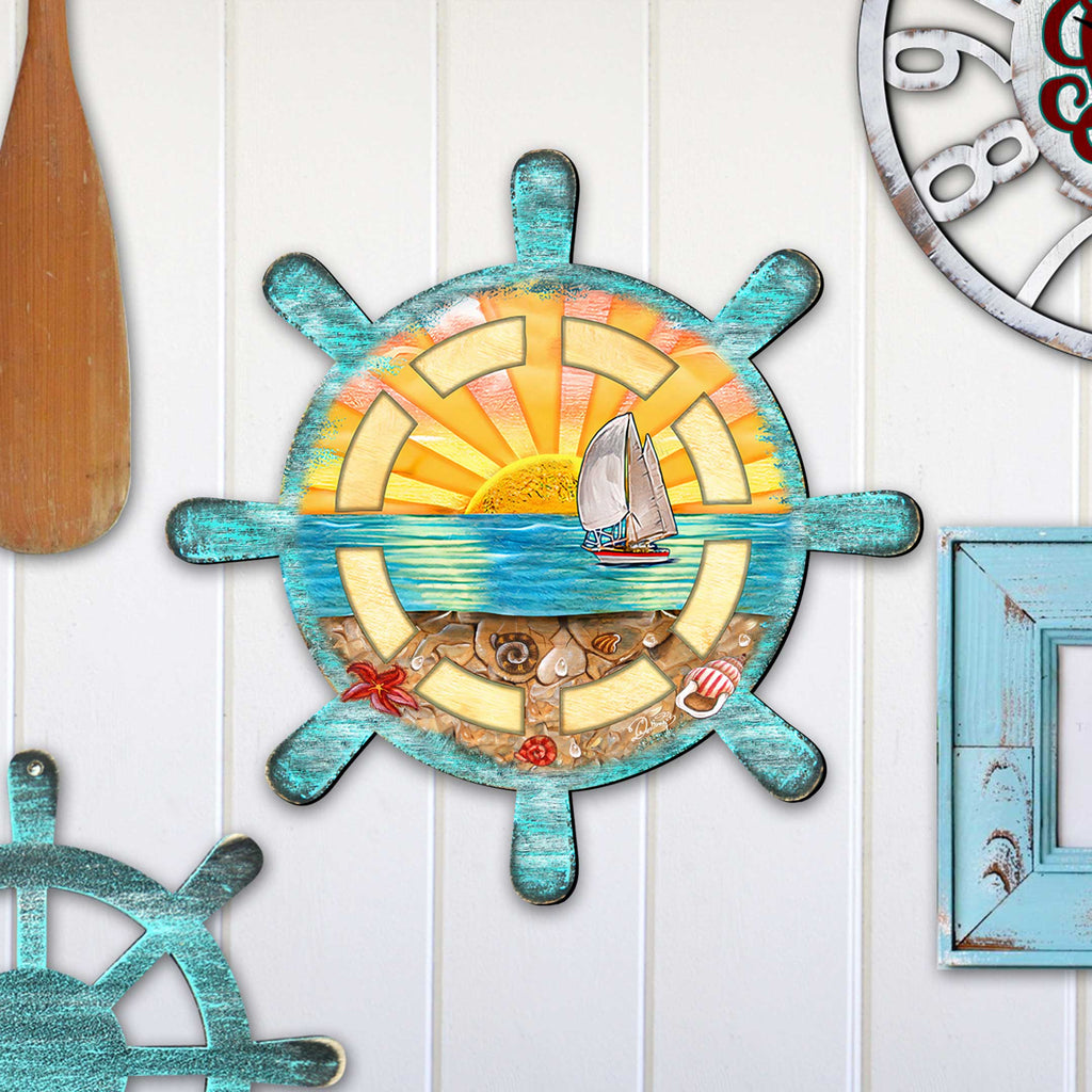 Captains Wheel Coastal Outdoor Door Decor by G. DeBrekht - Coastal Holiday Decor - 8198536H