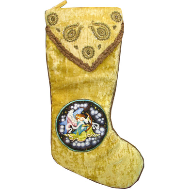 Nativity Christmas Stocking - Mantel Hanging Gift Bag Handmade Tapestry from Velvet and Silk Hand-Embroidered with Gold 21x9 Inches by G. Debrekht - Unique Handcrafted Home Decor