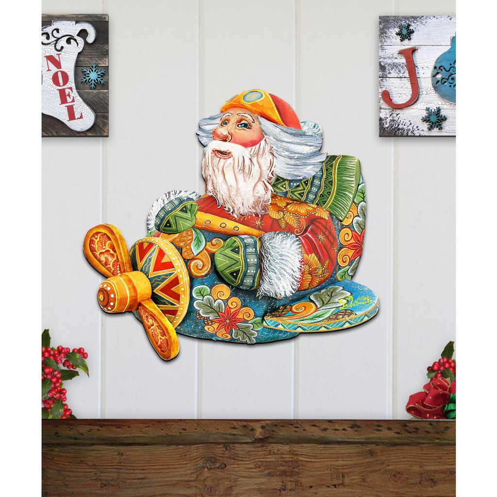 Santa On the Airplane Door Decor by G. DeBrekht - Christmas Santa Snowman Decor - 8112030H