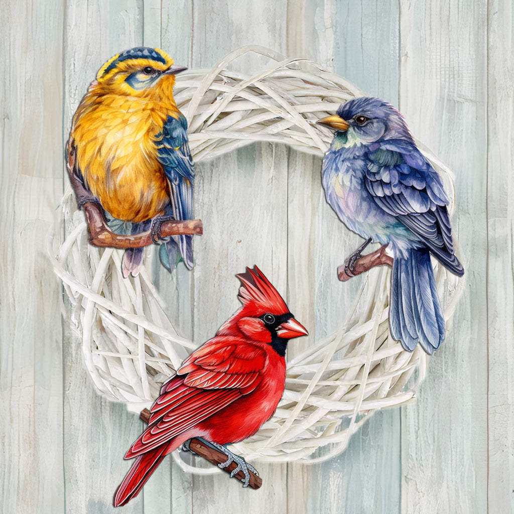 Winter Birds Clip-On Eco Wood Decorative Ornaments Set of 3 by G. Debrekht - Christmas Décor - 8091005C-S3