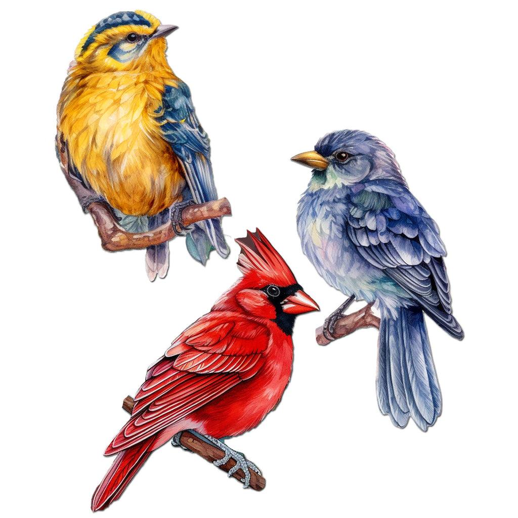 Winter Birds Clip-On Eco Wood Decorative Ornaments Set of 3 by G. Debrekht - Christmas Décor - 8091005C-S3