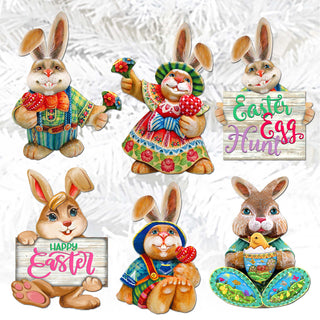 Easter Bunny Family Clip-On Eco Wood Decorative Ornaments Set of 6 by G. Debrekht - Easter Décor - 8090041C-S6