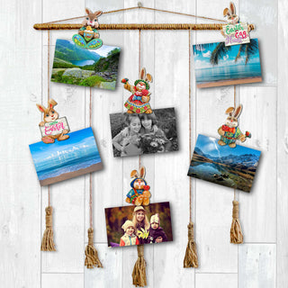 Easter Bunny Family Clip-On Eco Wood Decorative Ornaments Set of 6 by G. Debrekht - Easter Décor - 8090041C-S6