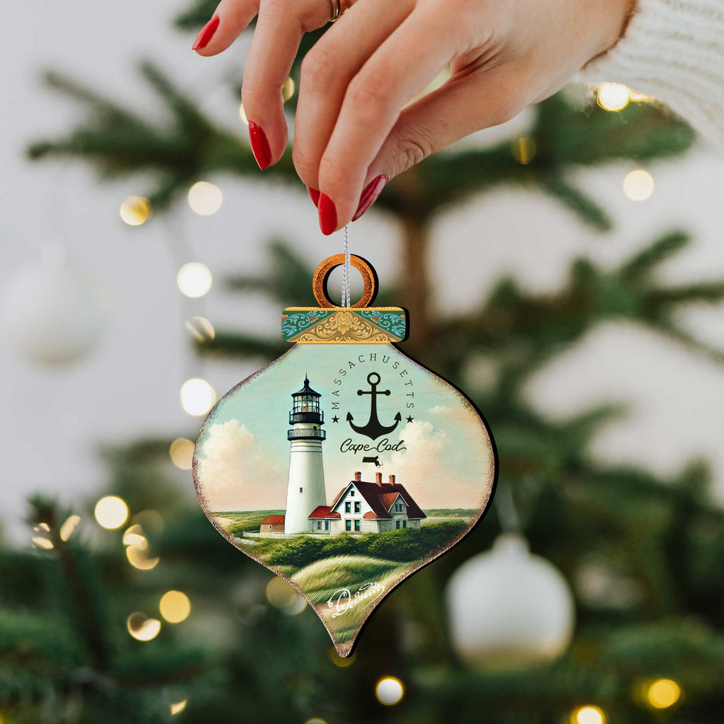 Cape Cod Lighthouse Ornaments Set of 3 by G. Debrekht - Coastal Holiday Decor - 8091047-S3