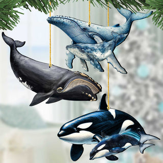 Alaska Whales Wooden Christmas Ornaments – Set of 3 Marine Wildlife Keepsakes – 8091048-S3