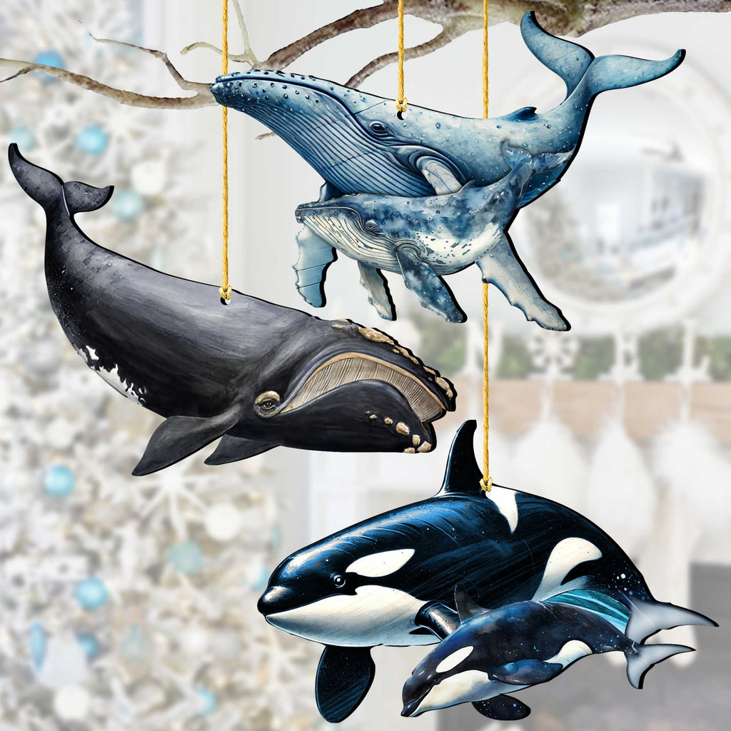 Alaska Whales Wooden Christmas Ornaments – Set of 3 Marine Wildlife Keepsakes – 8091048-S3