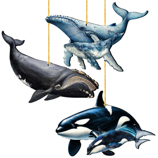 Alaska Whales Wooden Christmas Ornaments – Set of 3 Marine Wildlife Keepsakes – 8091048-S3