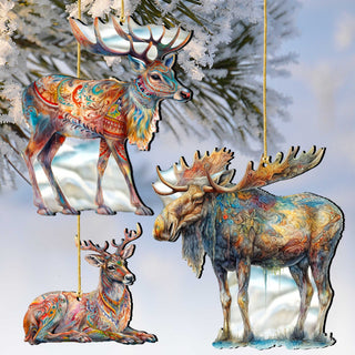 Alaska Reindeer & Moose Wooden Christmas Ornaments – Set of 3 – 8091134-S3