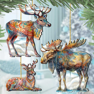 Alaska Reindeer & Moose Wooden Christmas Ornaments – Set of 3 – 8091134-S3