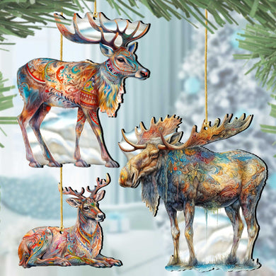 Alaska Reindeer & Moose Wooden Christmas Ornaments – Set of 3 – 8091134-S3