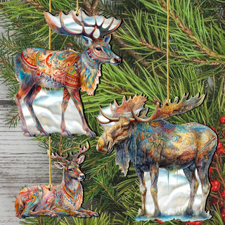 Alaska Reindeer & Moose Wooden Christmas Ornaments – Set of 3 – 8091134-S3