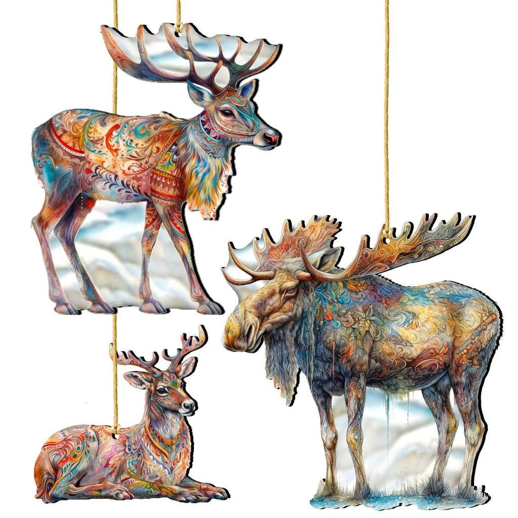 Alaska Reindeer & Moose Wooden Christmas Ornaments – Set of 3 – 8091134-S3