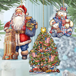 Designocracy 8091301S3 4.5 x 3 in. Santa Aroubf The World American Inspired Santa Wooden Ornaments, Set of 3